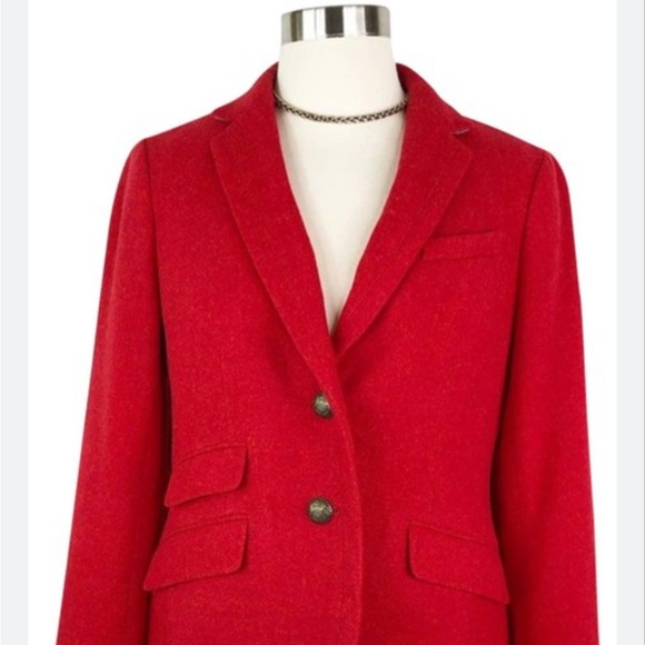 Talbots Wool Blend Notch Collar Equestrian Holiday 2 Button Blazer Christmas red - Picture 3 of 10